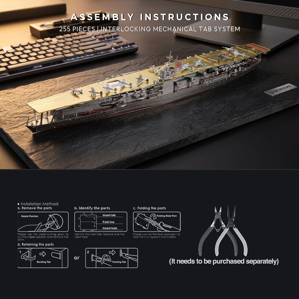 Apex Akagi Carrier | Premium 3D Stainless Steel Battleship Model - Assembly View