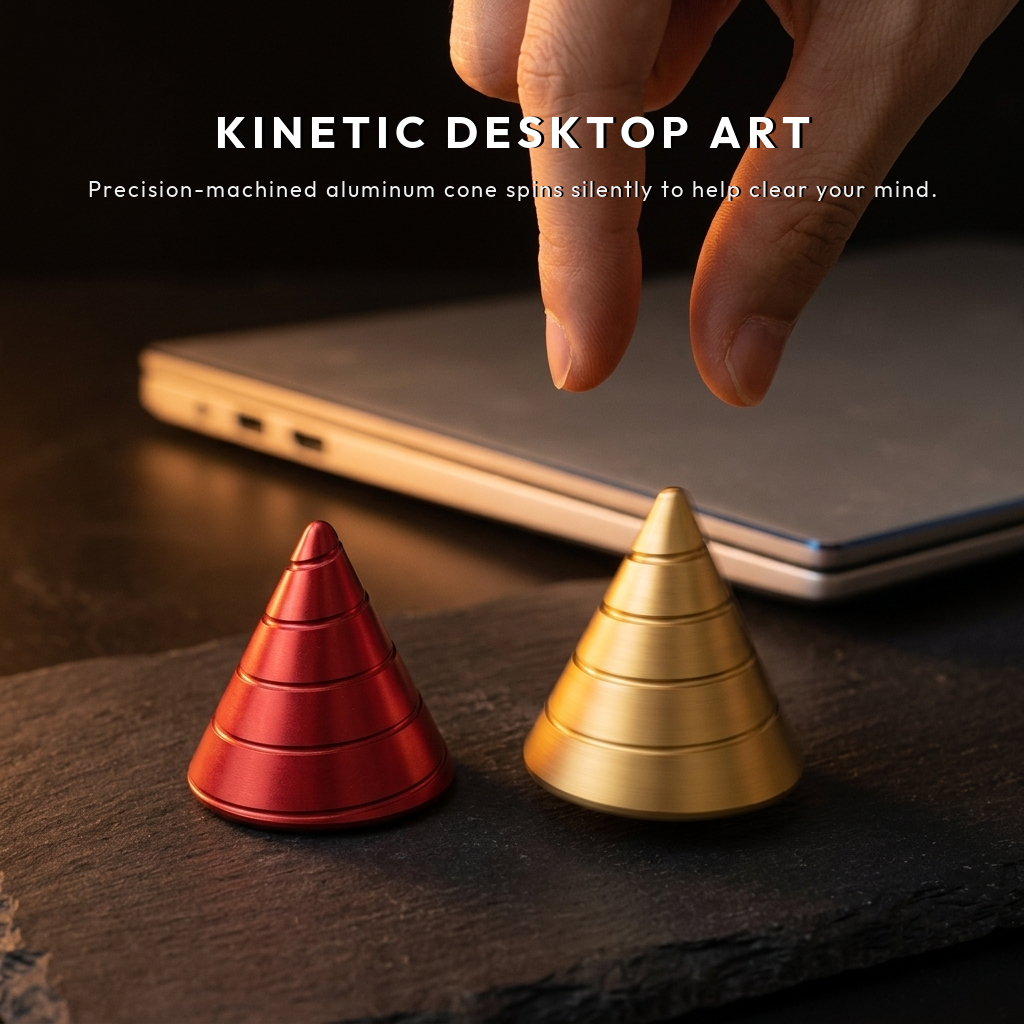 Apex Desktop Kinetic Cone | Premium Machined Aluminum Spinning Top - Copy View