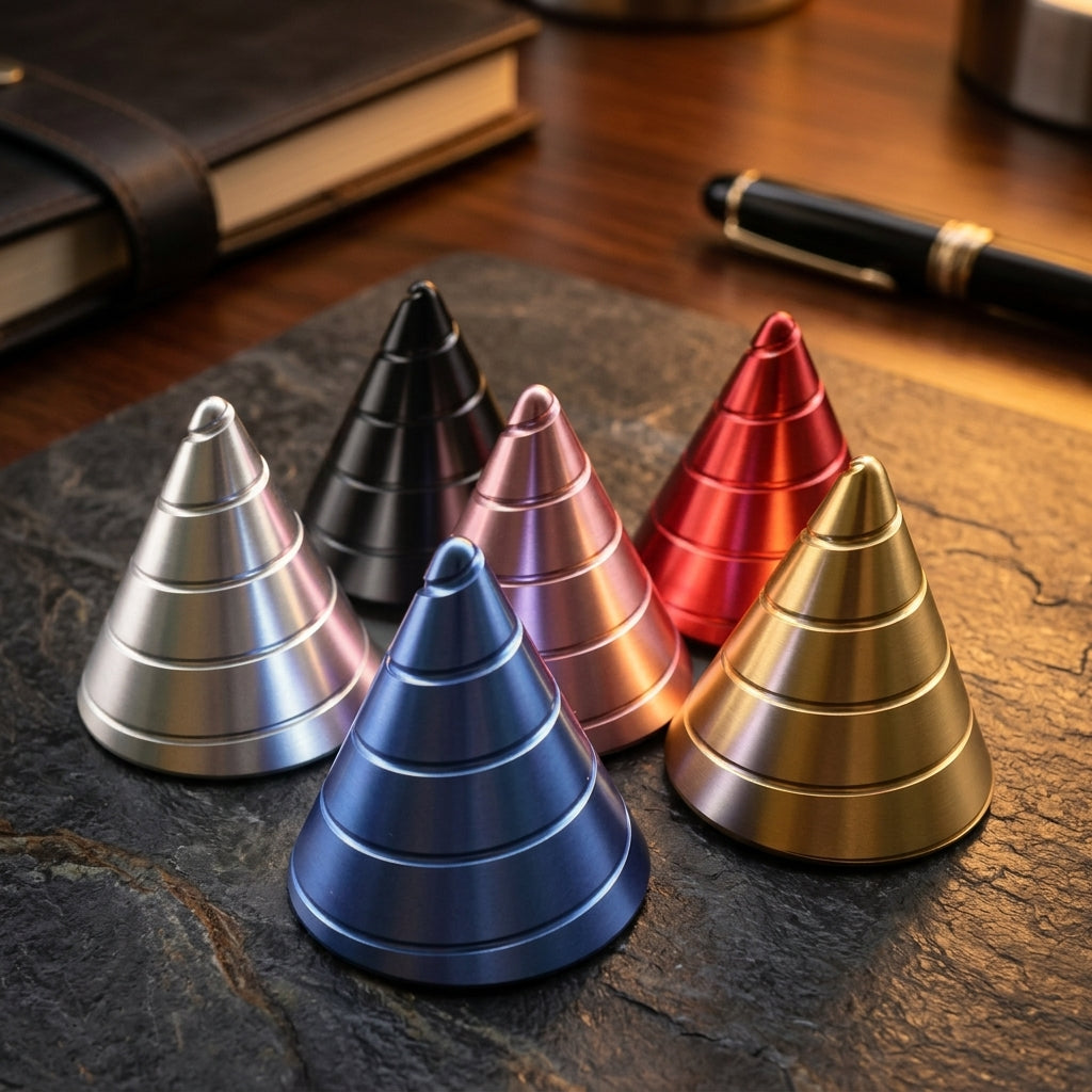 Apex Desktop Kinetic Cone | Premium Machined Aluminum Spinning Top - Hero View