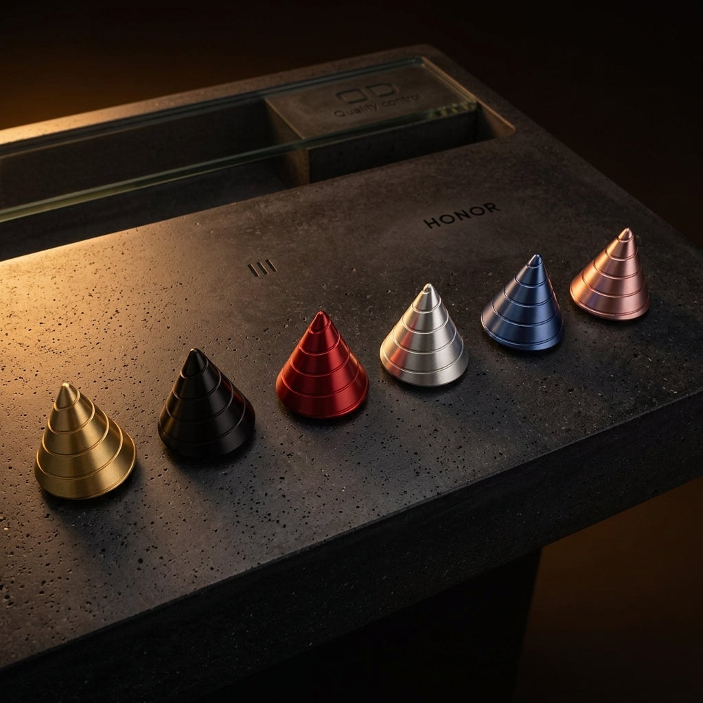 Apex Desktop Kinetic Cone | Premium Machined Aluminum Spinning Top - Lifestyle View
