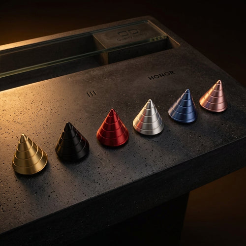 Apex Desktop Kinetic Cone | Premium Machined Aluminum Spinning Top - Lifestyle View