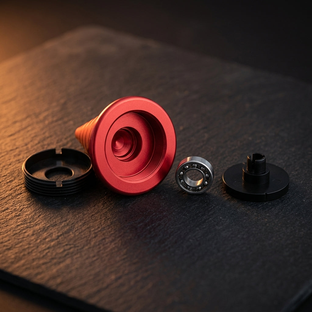 Apex Desktop Kinetic Cone | Premium Machined Aluminum Spinning Top - Lifestyle View