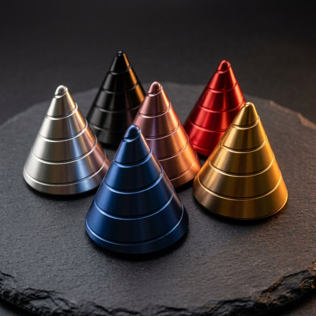 Apex Desktop Kinetic Cone | Premium Machined Aluminum Spinning Top - Lifestyle View