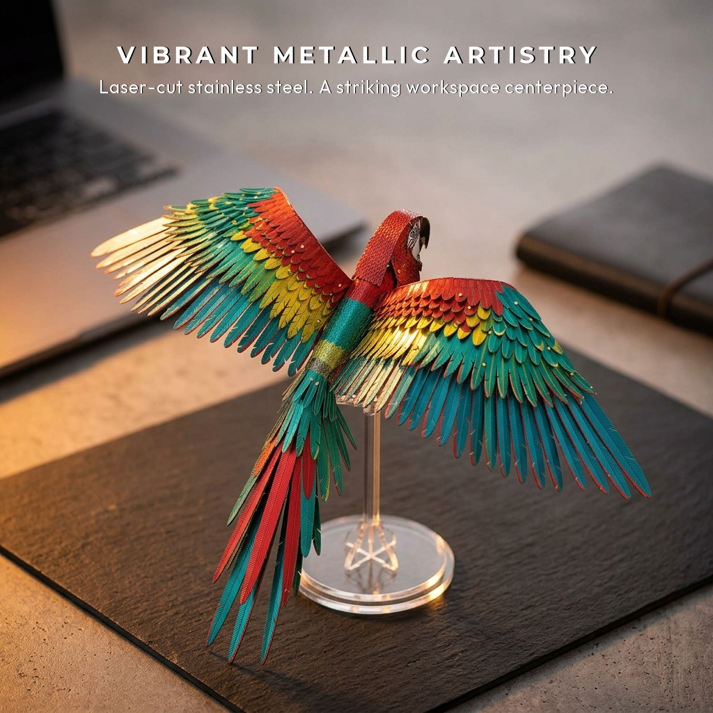 Apex Scarlet Macaw | Premium 3D Stainless Steel Sculpture Puzzle - Copy View