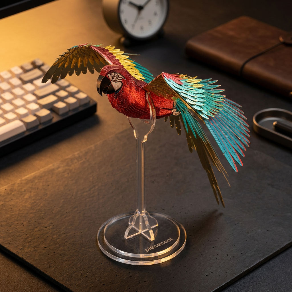Apex Scarlet Macaw | Premium 3D Stainless Steel Sculpture Puzzle - Hero View
