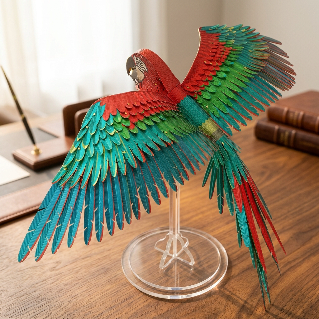 Apex Scarlet Macaw | Premium 3D Stainless Steel Sculpture Puzzle - Lifestyle View