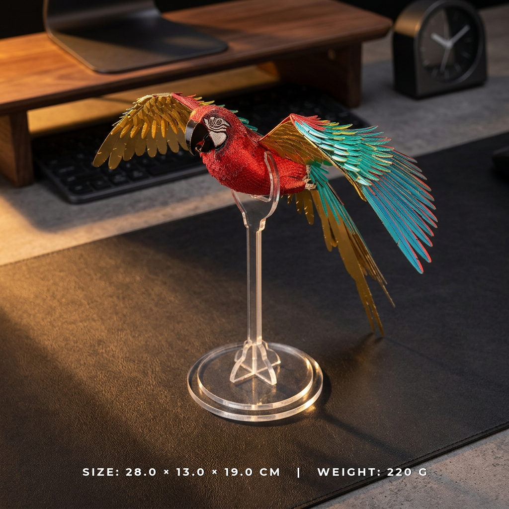 Apex Scarlet Macaw | Premium 3D Stainless Steel Sculpture Puzzle - Tech View