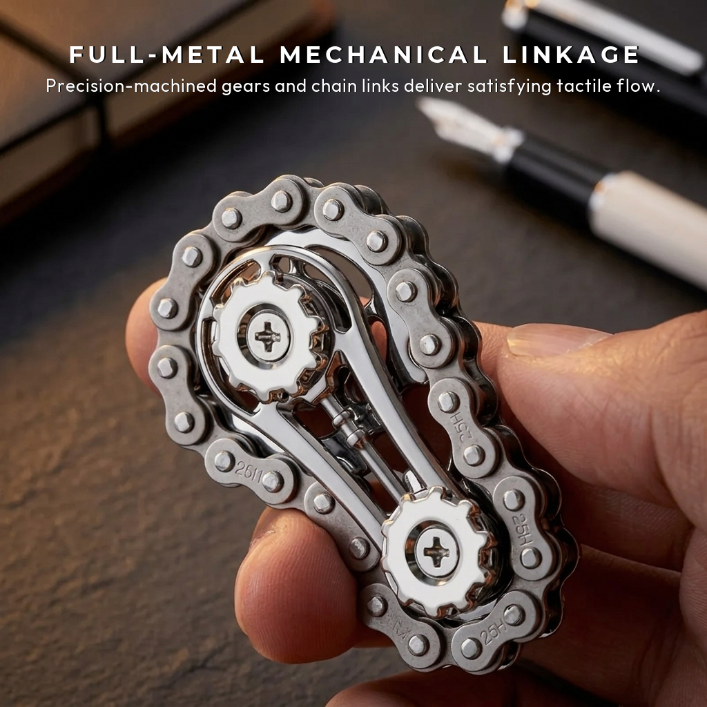Apex Gear Orbit | Premium CNC Chain Link Fidget Sculpture - Copy View