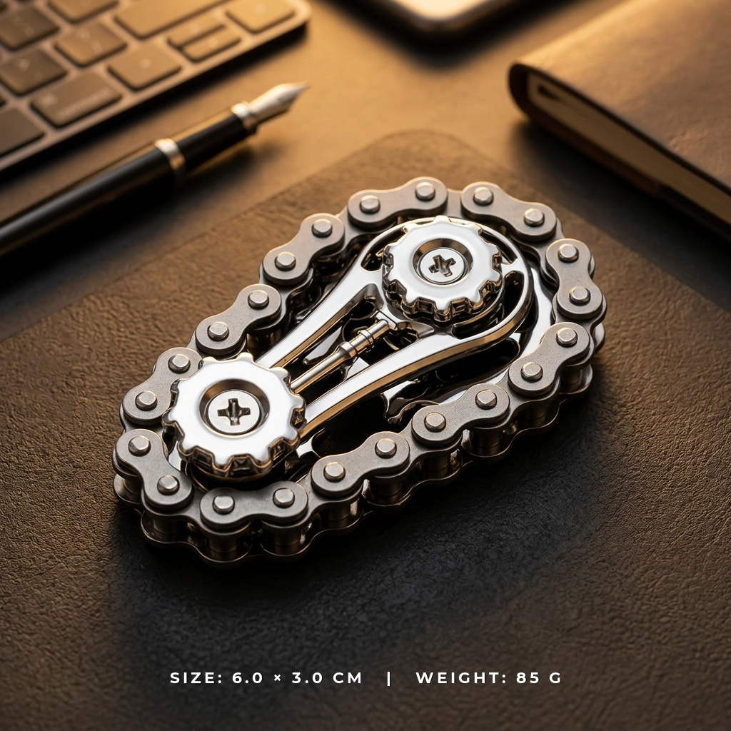 Apex Gear Orbit | Premium CNC Chain Link Fidget Sculpture - Tech View