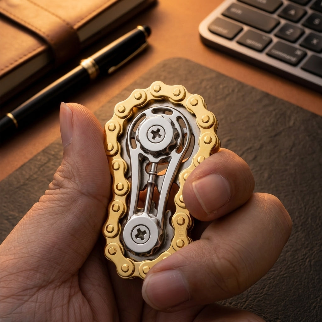 Apex Gear Orbit | Premium CNC Chain Link Fidget Sculpture - Executive View