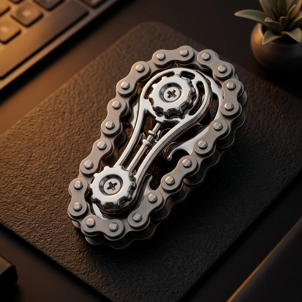 Apex Gear Orbit | Premium CNC Chain Link Fidget Sculpture - Stealth View