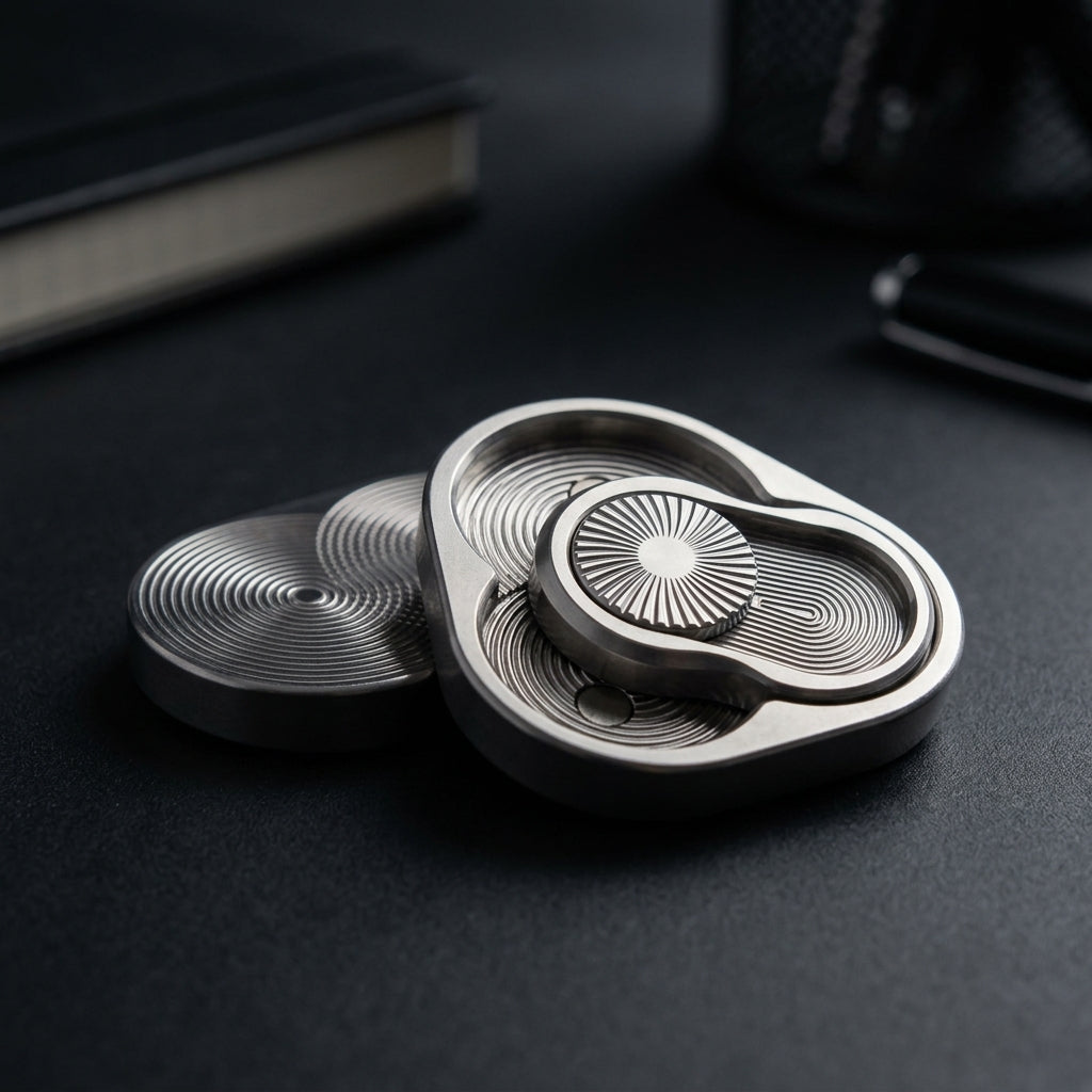 Titan Sunburst Haptic Coin | Premium Concentric Radial Dial Coin - Lifestyle View