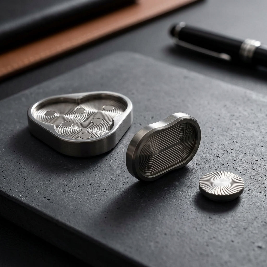 Titan Sunburst Haptic Coin | Premium Concentric Radial Dial Coin - Lifestyle View